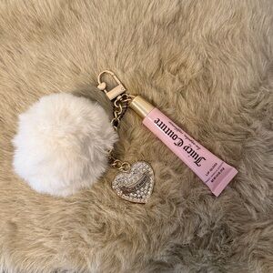 Juicy Couture Pink Lip Gloss and White Pom Pom Keychain